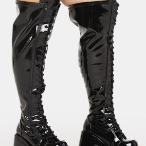 Camel-300WC Platform Wide Calf Thigh High Boots