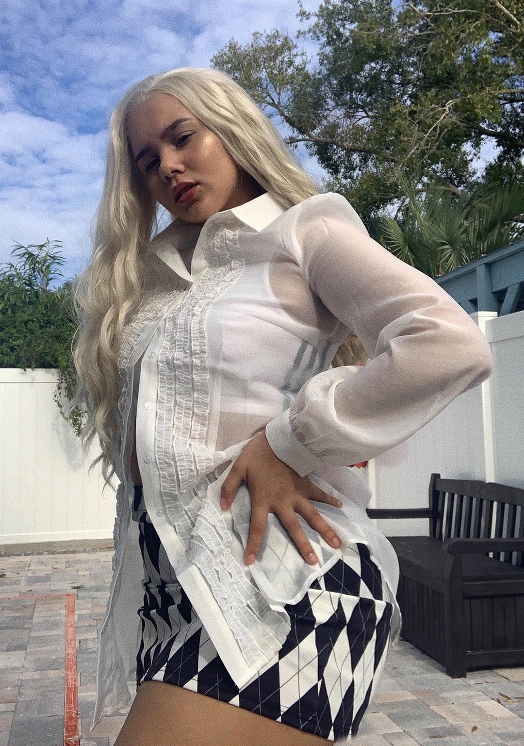 Sugar Thrillz Ruffle Trim Sheer Button Up Shirt - White - Image 6