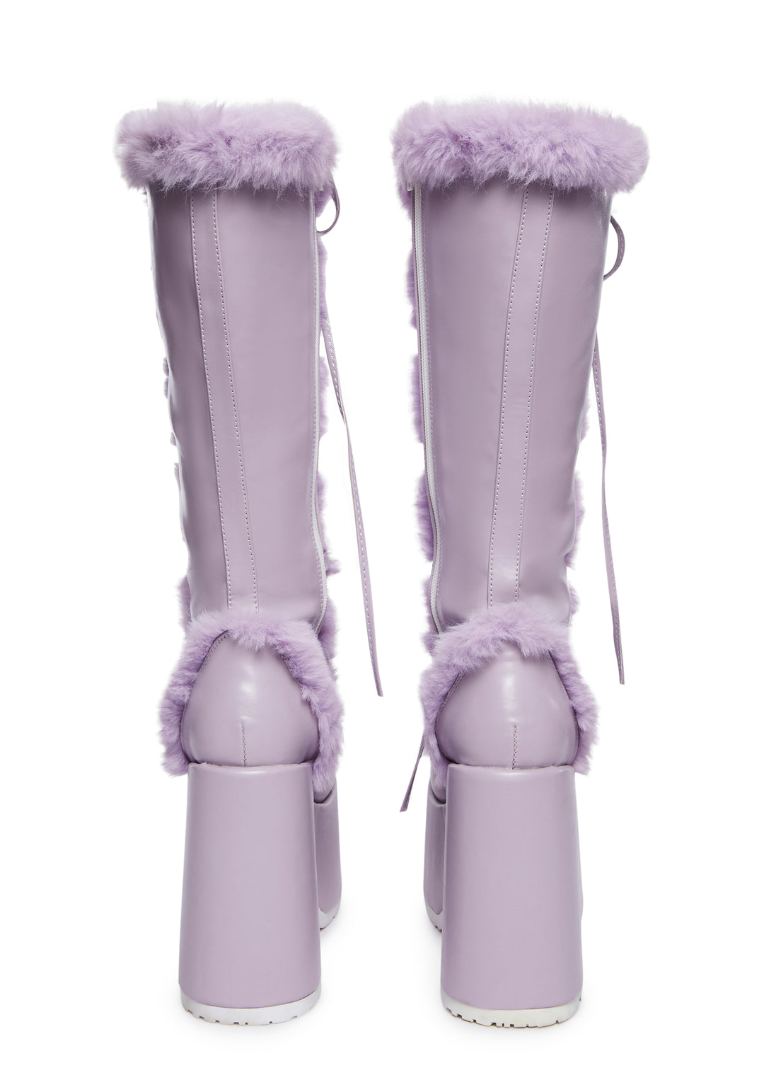 Demonia x Dolls Kill Camel-311 Faux Fur Knee High Platform Boots - Purple - Image 4