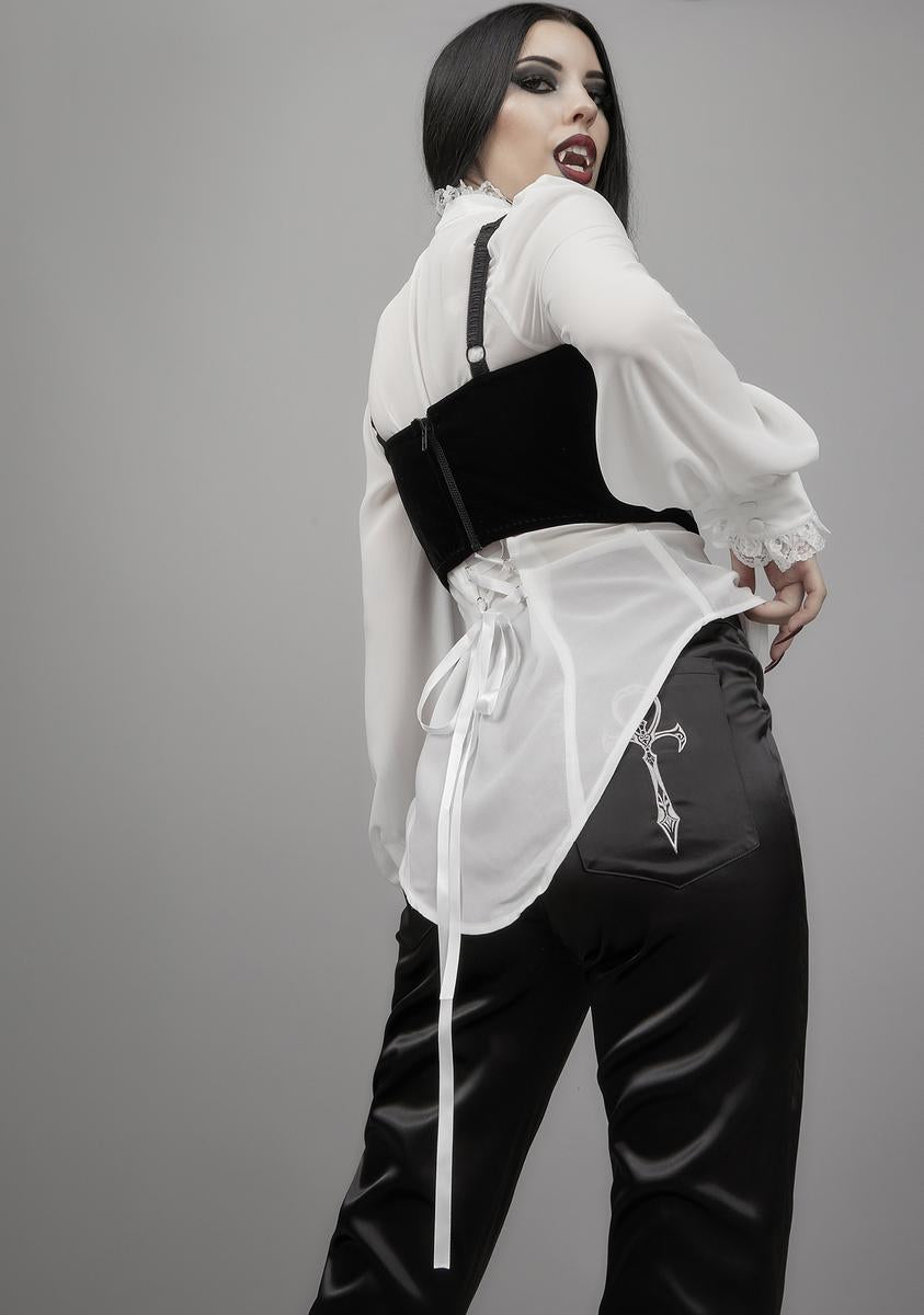 Widow Halloween Lace Ruffle Chiffon Blouse - White - Image 4