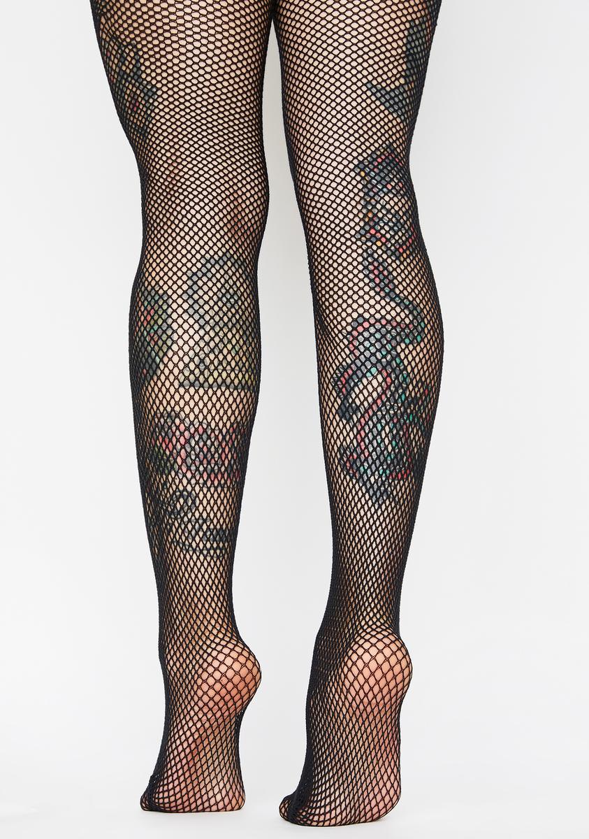 Crotchless Fishnet Tights - Black - Image 4