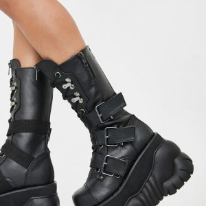 Demonia Unisex Chunky Knee High Platform Buckle Boots