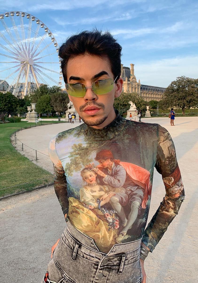 Current Mood Painting Print Mesh Long Sleeve Top - Image 6