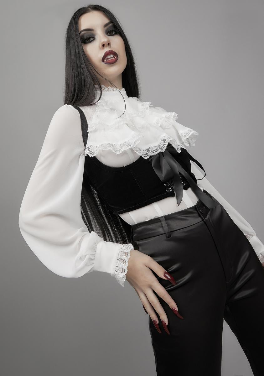 Widow Halloween Lace Ruffle Chiffon Blouse - White - Image 2