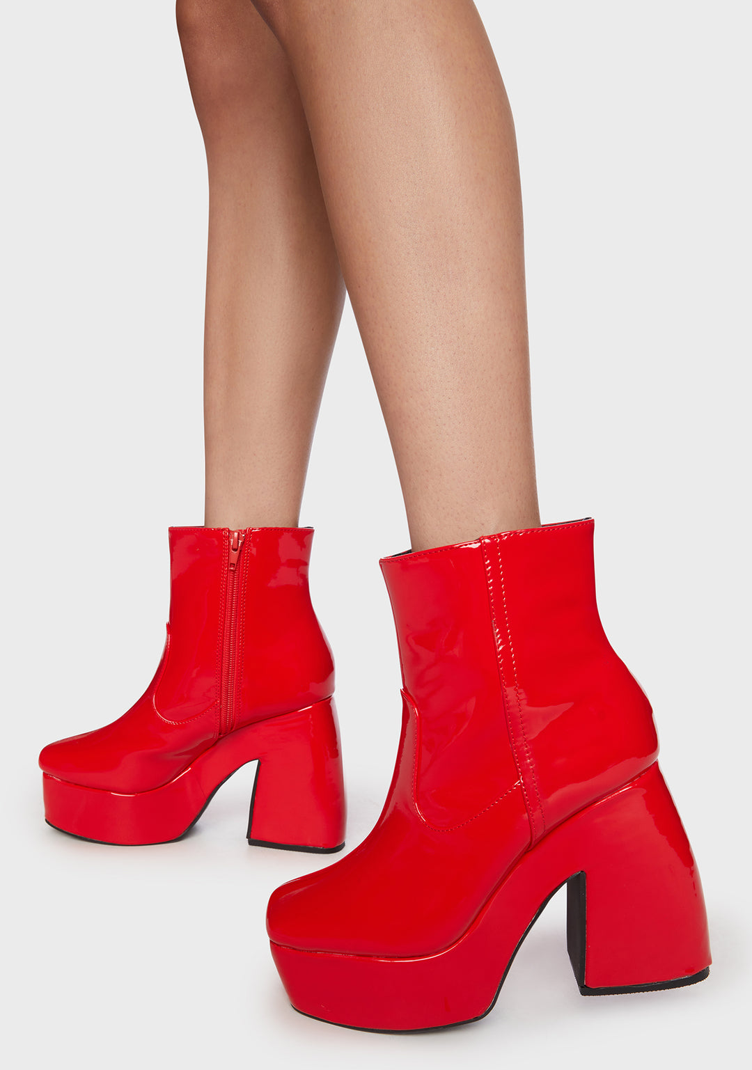 Patent Platform Heel Ankle Boots - Red - Image 5