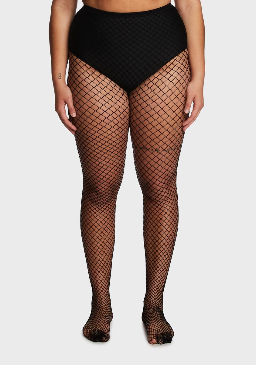 Plus Size Fishnet Tights - Black