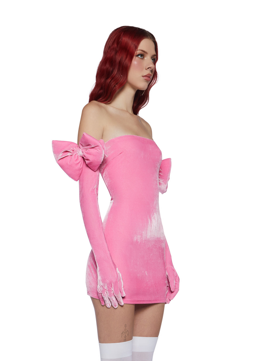 Sugar Thrillz Velour Mini Dress And Glove Set- Pink - Image 3