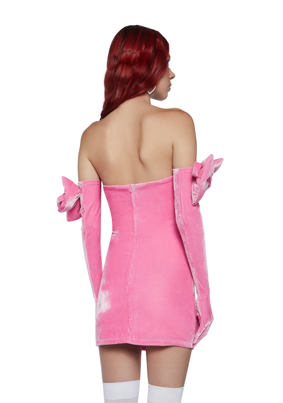 Sugar Thrillz Velour Mini Dress And Glove Set- Pink - Image 4