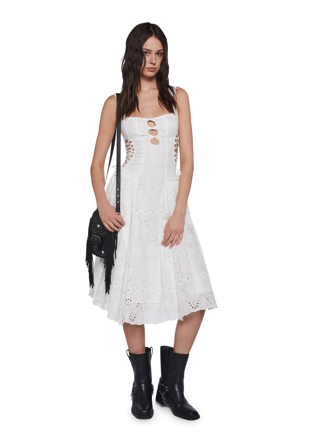 Sugar Thrillz Eyelet Lace Up Midi Dress - White - Image 5