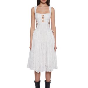 Sugar Thrillz Eyelet Lace Up Midi Dress - White