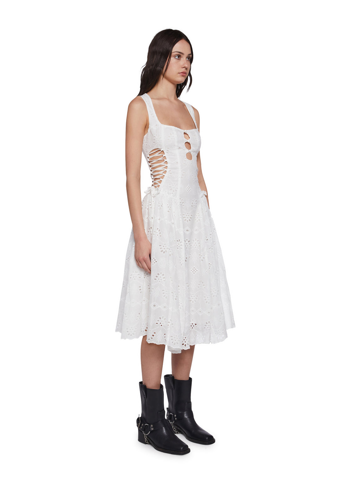 Sugar Thrillz Eyelet Lace Up Midi Dress - White - Image 3