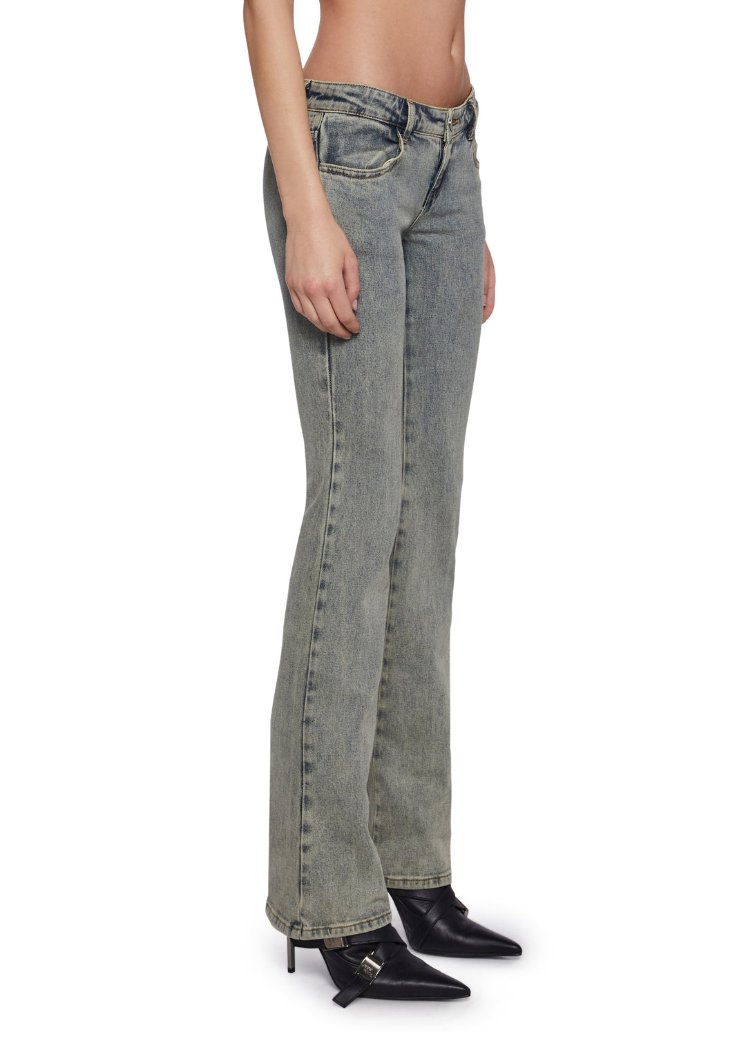 Generation Kiss Low Rise Washed Denim Straight Leg Jeans Y2K - Blue - Image 3