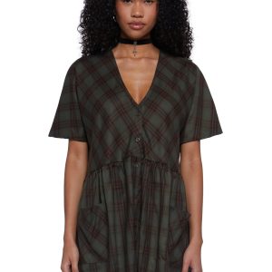 Womens Grunge Goth Plaid Babydoll Dress Widow - Multi