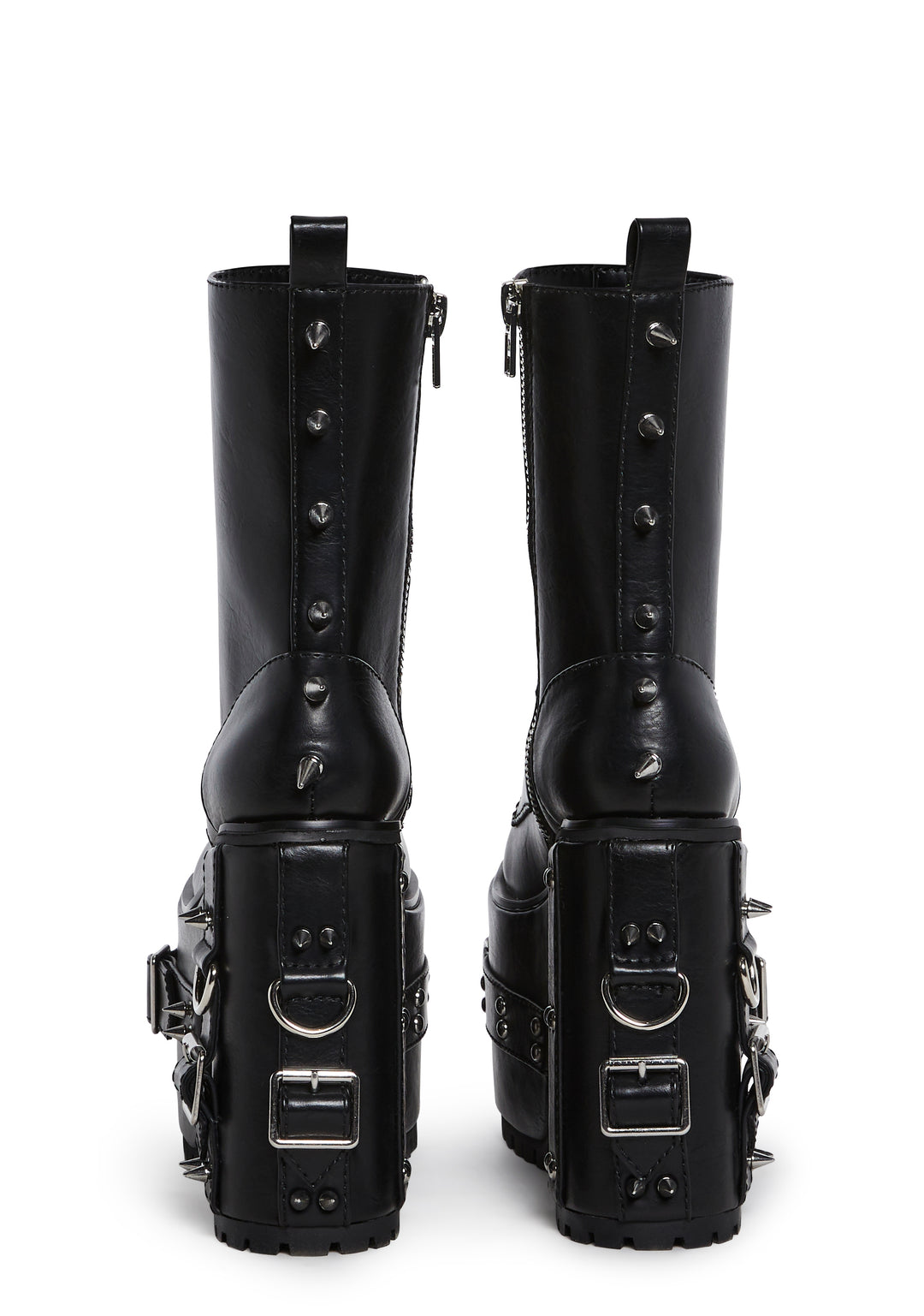 Spiked Buckle D-Ring Lace-Up Combat Boots Current Mood - Black - Image 4