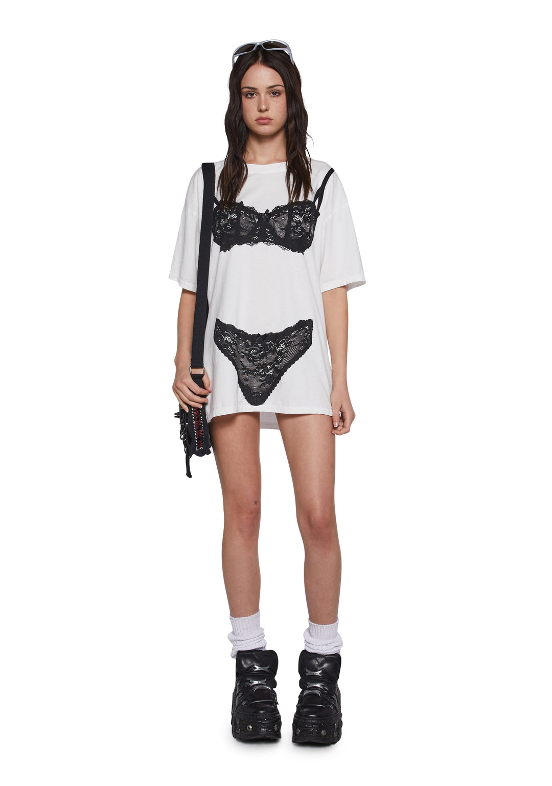 Womens Lingerie Graphic Oversized Tee Widow - White - Image 2