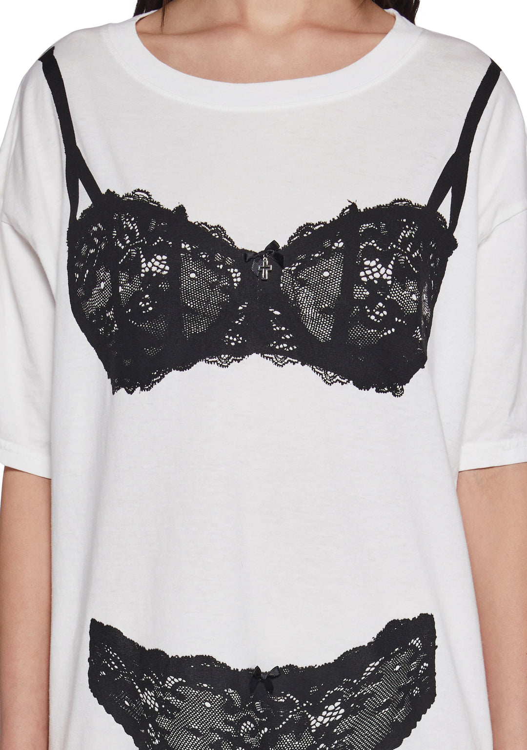 Womens Lingerie Graphic Oversized Tee Widow - White - Image 5