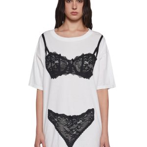 Womens Lingerie Graphic Oversized Tee Widow - White