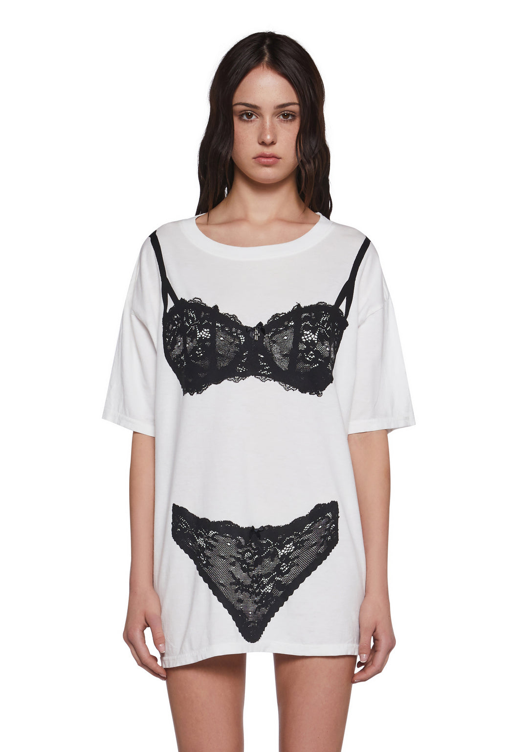 Womens Lingerie Graphic Oversized Tee Widow - White