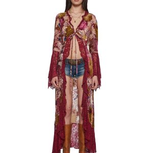 Womens Sheer Mesh Floral Lace Duster Current Mood - Multi
