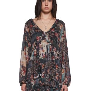 Womens Patchwork Print Mini Ruffle Dress Current Mood - Multi