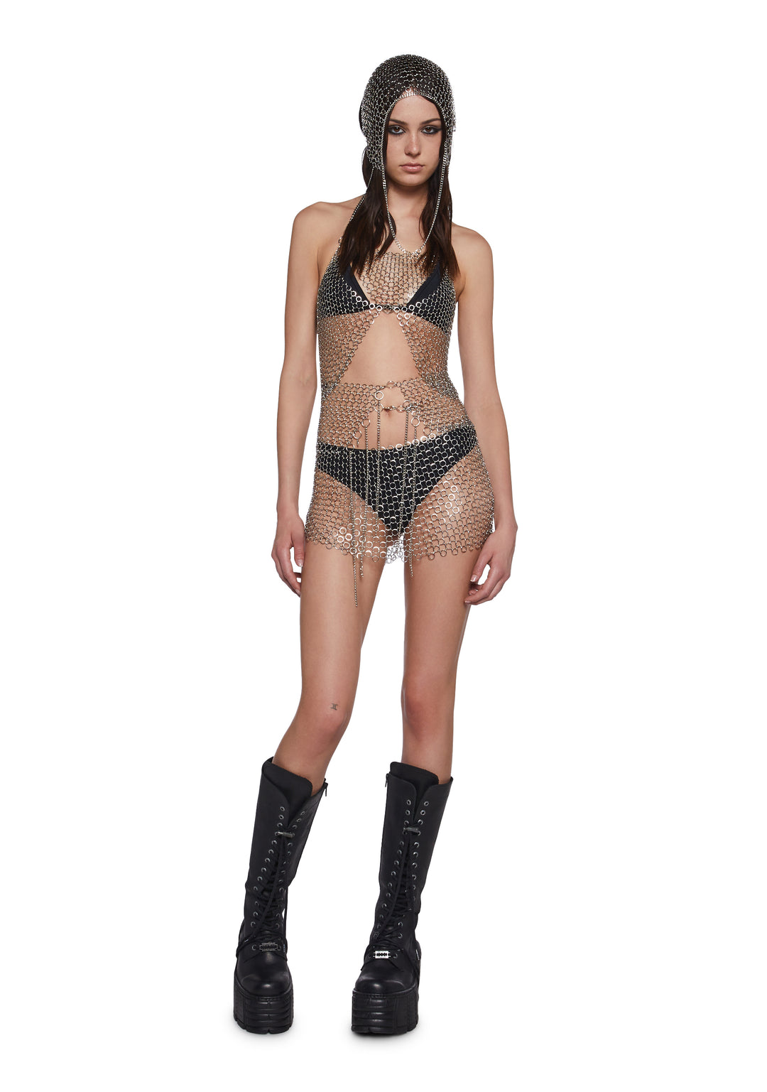 Sheer Chainlink Fringe Waist Cincher Darker Wavs - Silver - Image 4
