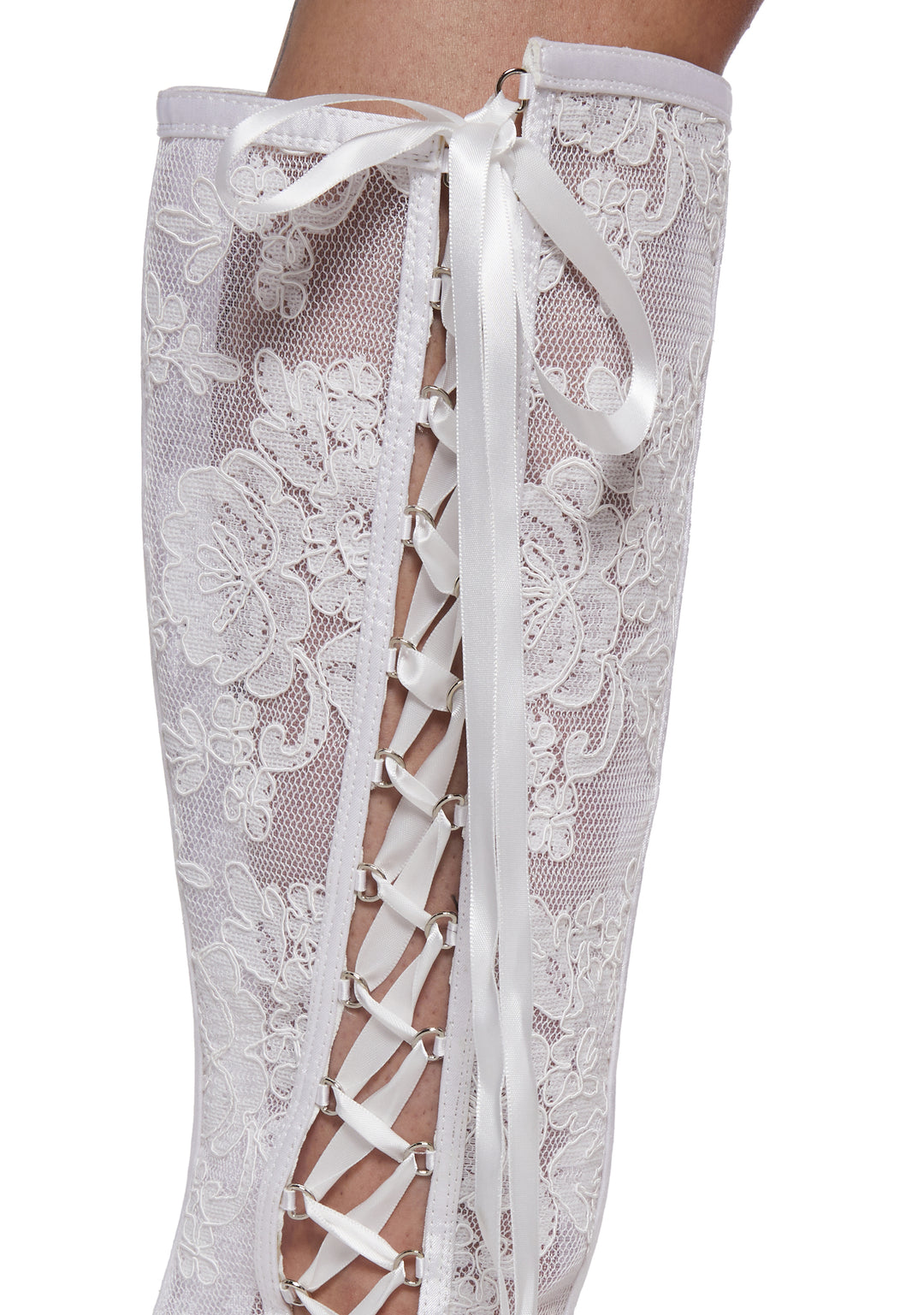 Sheer Lace Stiletto Boots With Lace-Up And Zip Closures Sugar Thrillz - White - Image 2