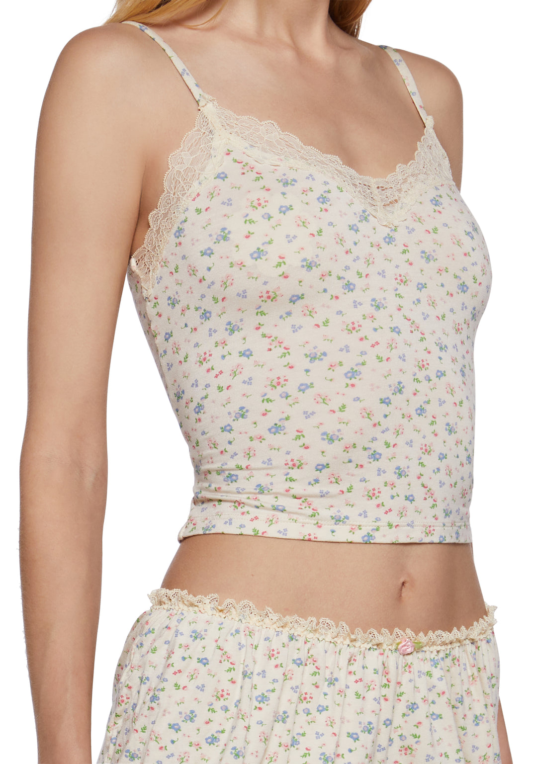 Womens Sexy Floral Print Cami Top And Shorts Lounge Lingerie Set Sugar Thrillz - Off White - Image 5