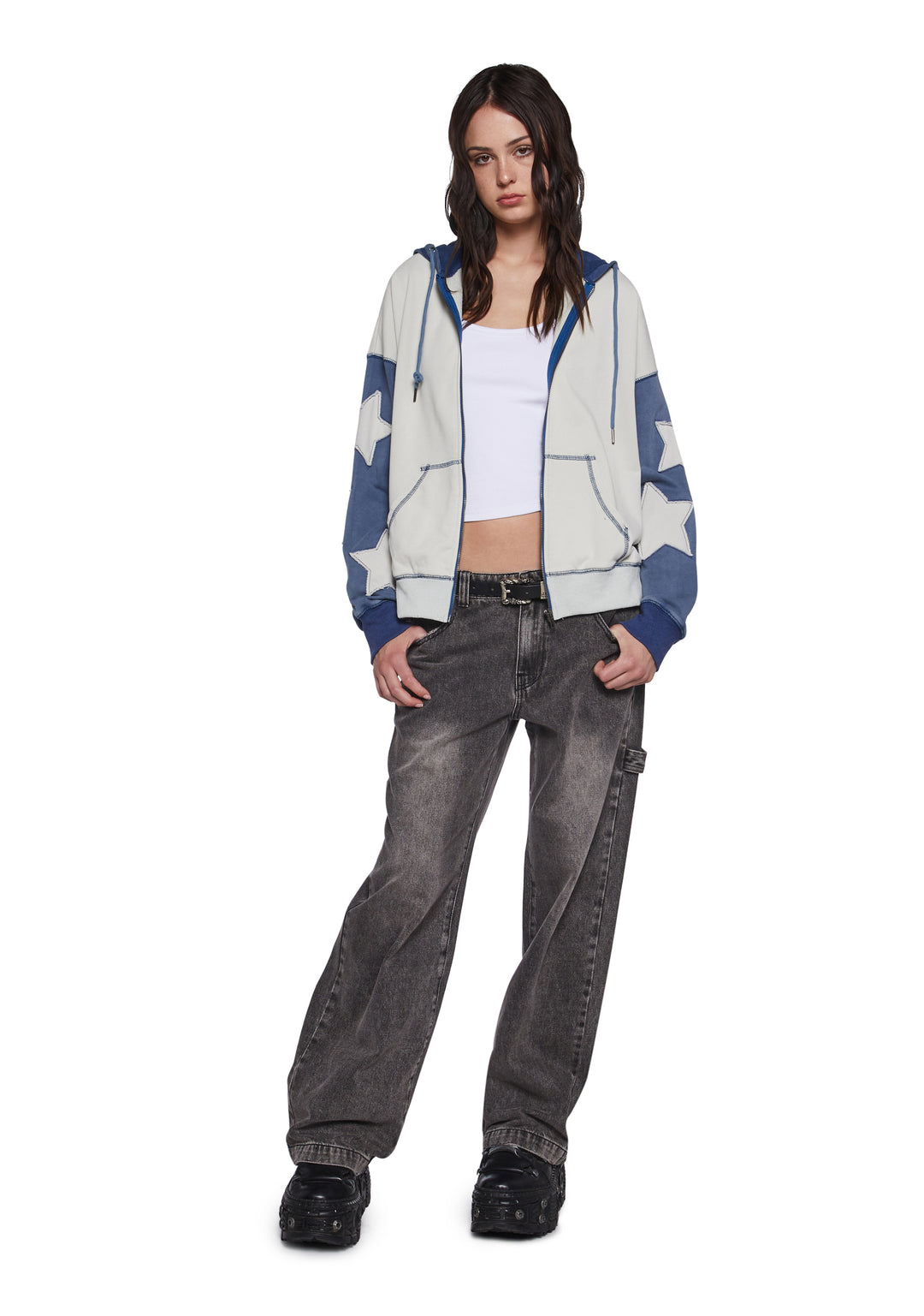 Womens Star Applique Hoodie Current Mood - Multi - Image 2