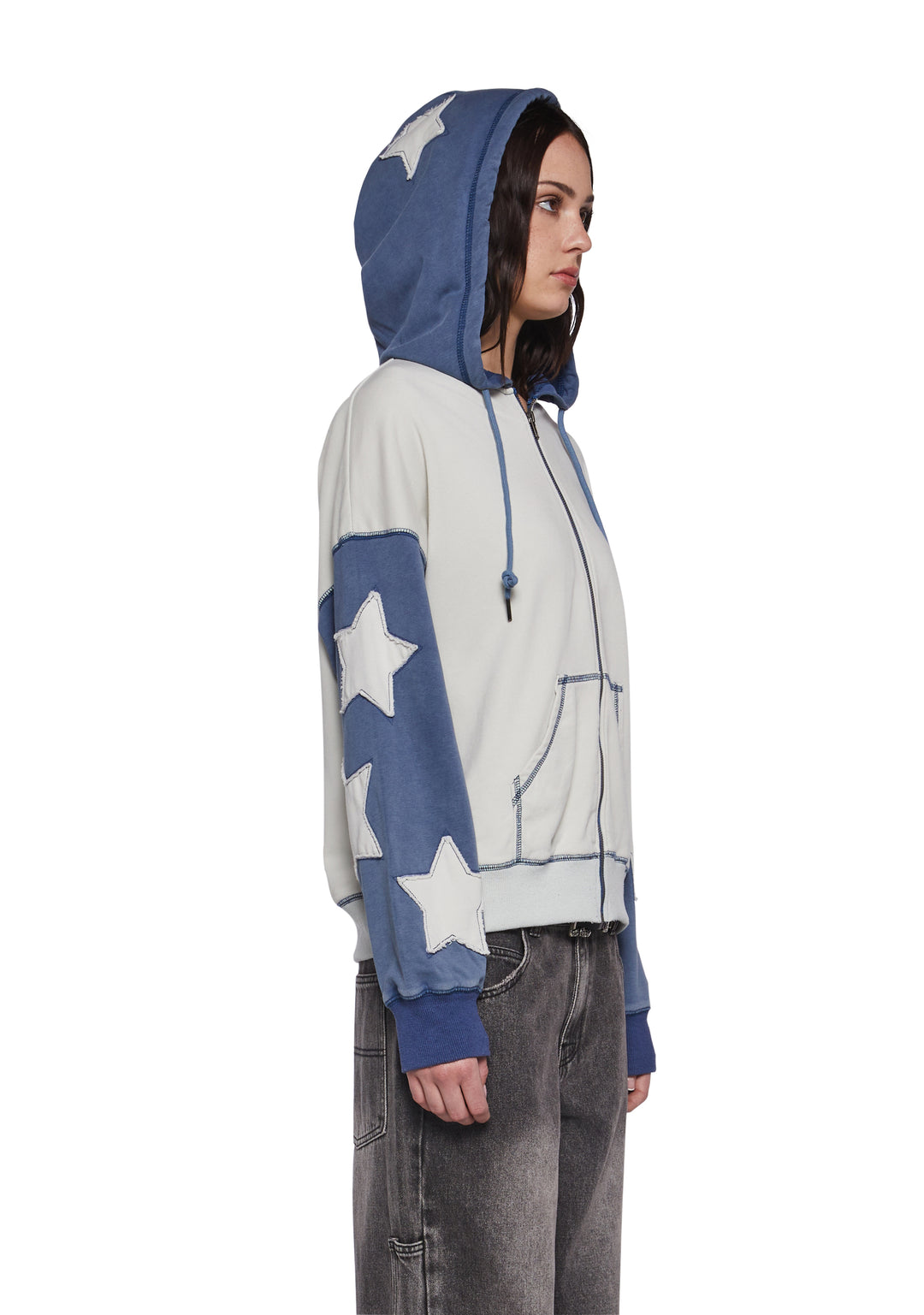 Womens Star Applique Hoodie Current Mood - Multi - Image 3
