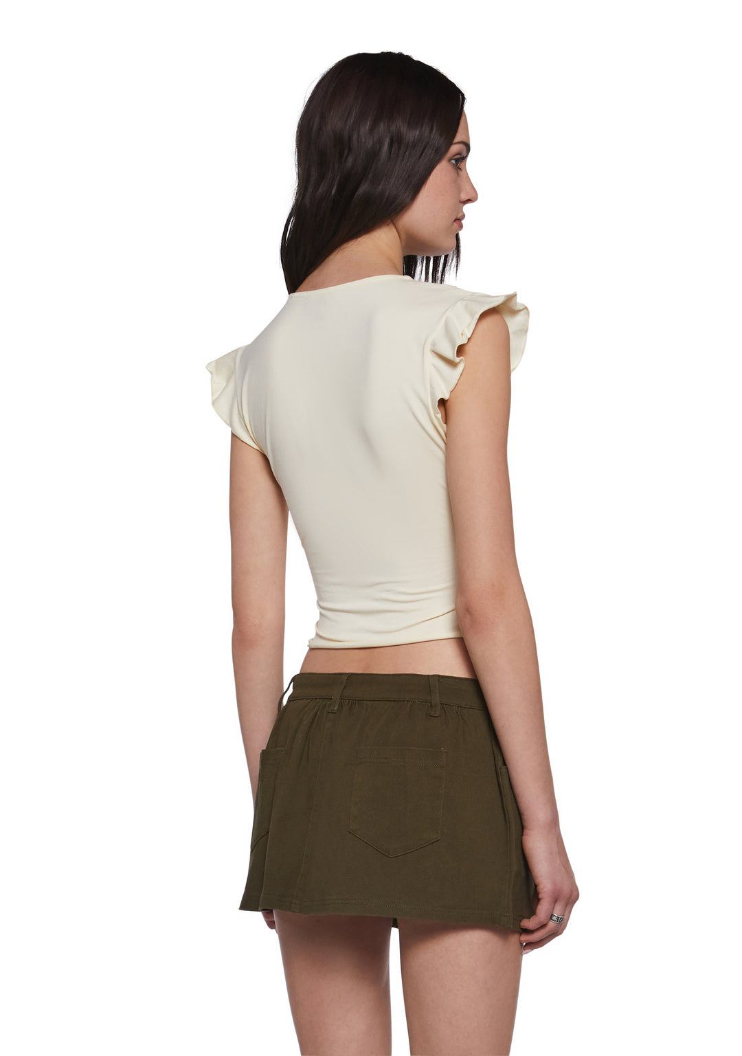 Womens Ruched V Neck Top Sugar Thrillz - Off White - Image 4