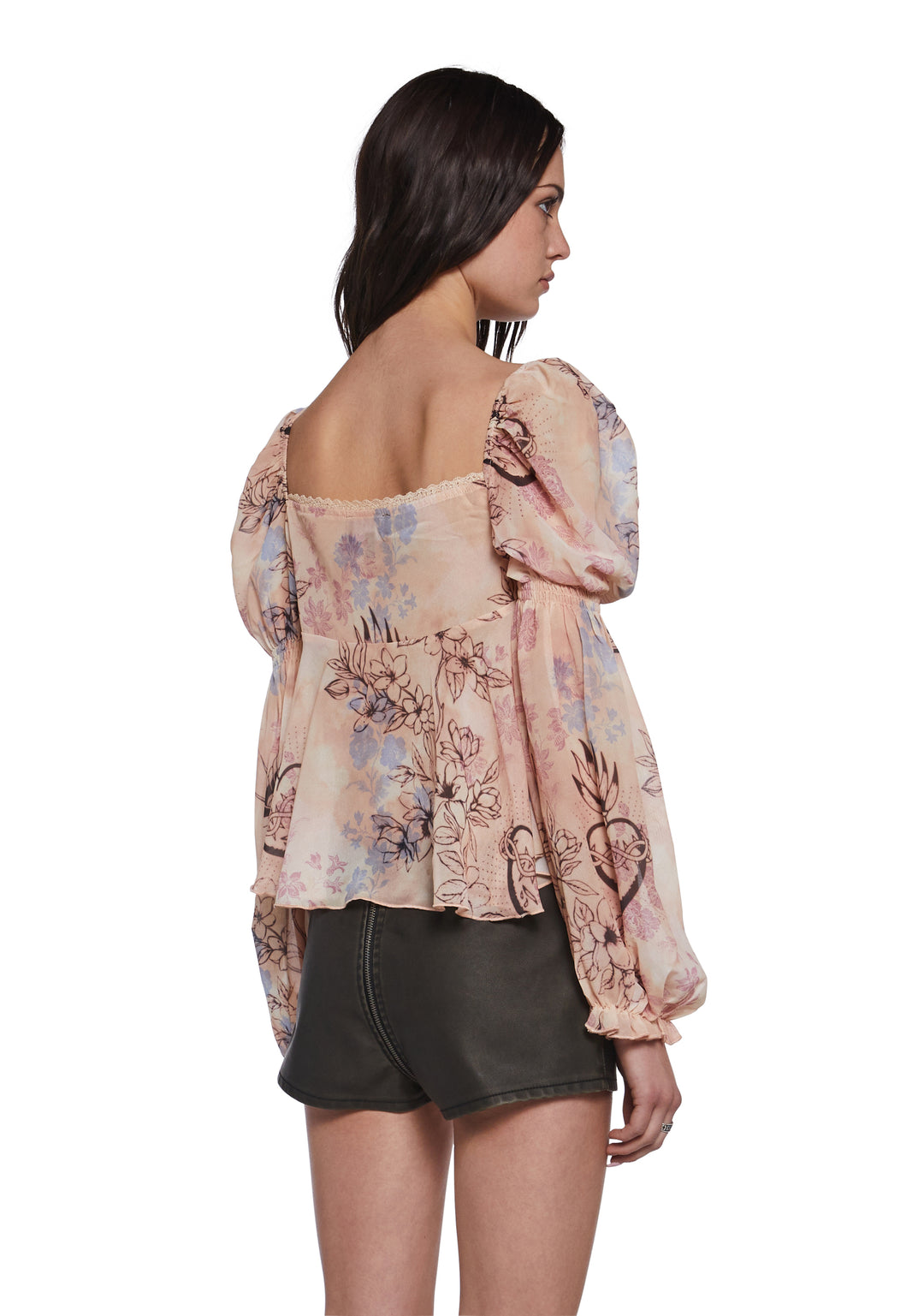 Print Sheer Chiffon Blouse With Flowy Sleeves Current Mood - Off White - Image 4