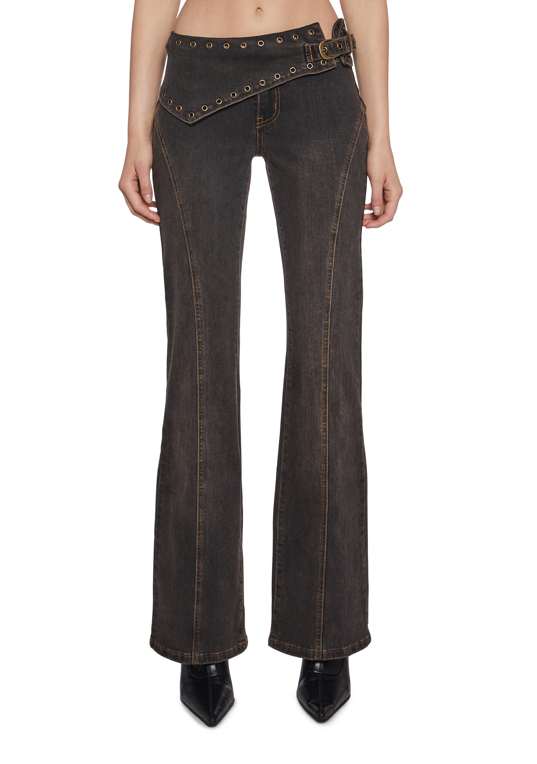 Womens Washed Denim Boot Cut Jeans Current Mood - Black