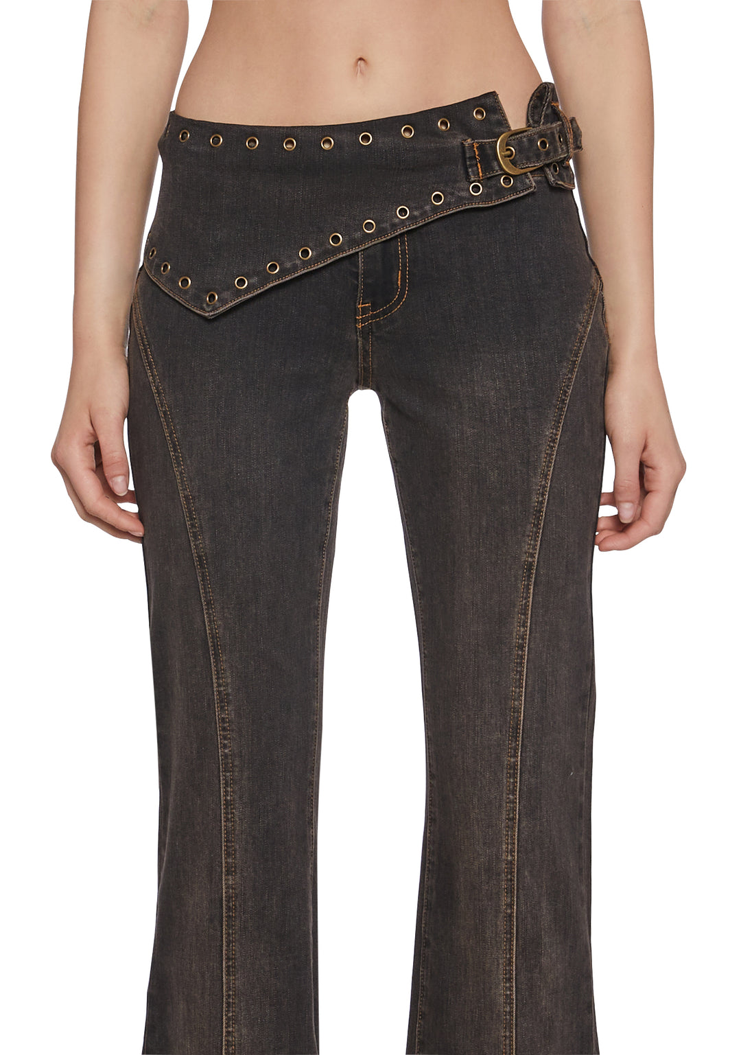 Womens Washed Denim Boot Cut Jeans Current Mood - Black - Image 5