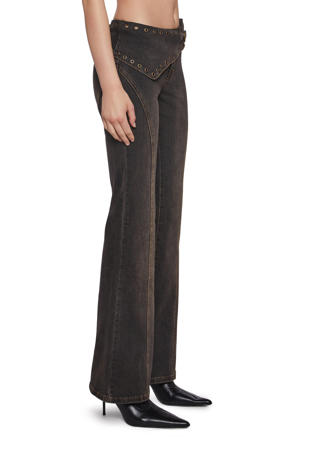 Womens Washed Denim Boot Cut Jeans Current Mood - Black - Image 3