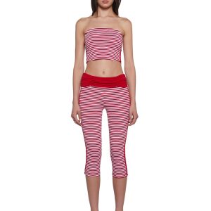 Womens Striped Tube Top And Capri Pants Sugar Thrillz - Red