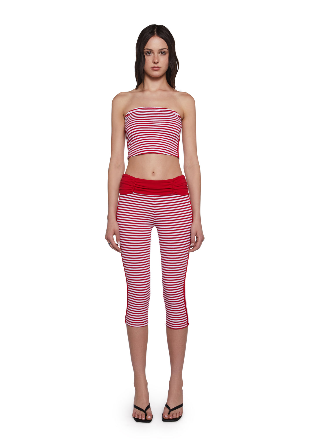 Womens Striped Tube Top And Capri Pants Sugar Thrillz - Red