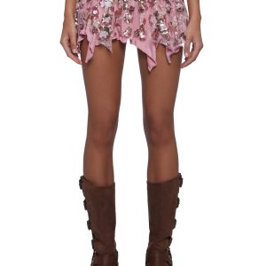 Womens Sequin Foldover Mini Skirt Current Mood - Pink