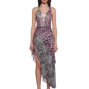 Womens Mixed Print Halter Dress With Butterfly Charm Generation Kiss - Multi