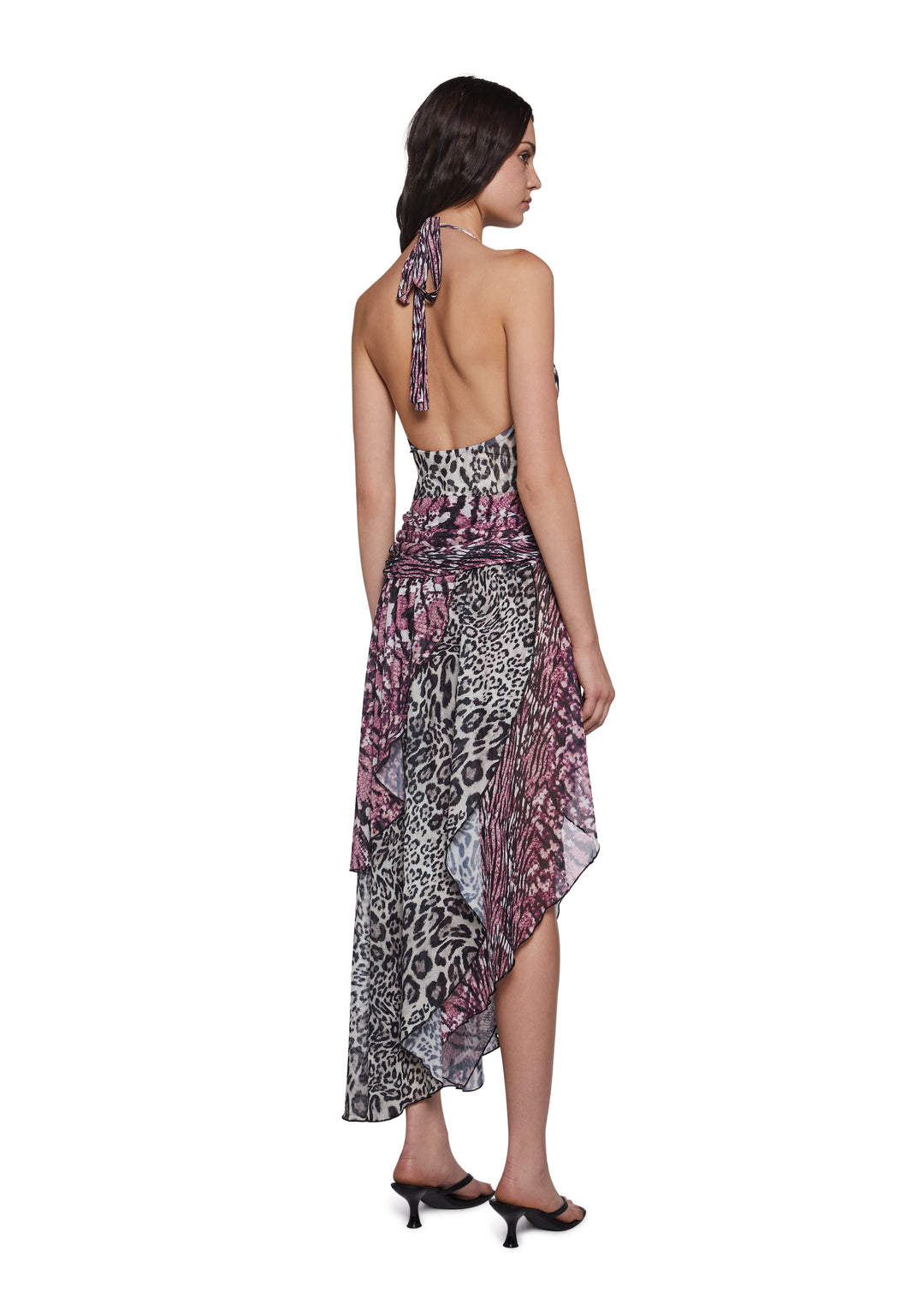 Womens Mixed Print Halter Dress With Butterfly Charm Generation Kiss - Multi - Image 4