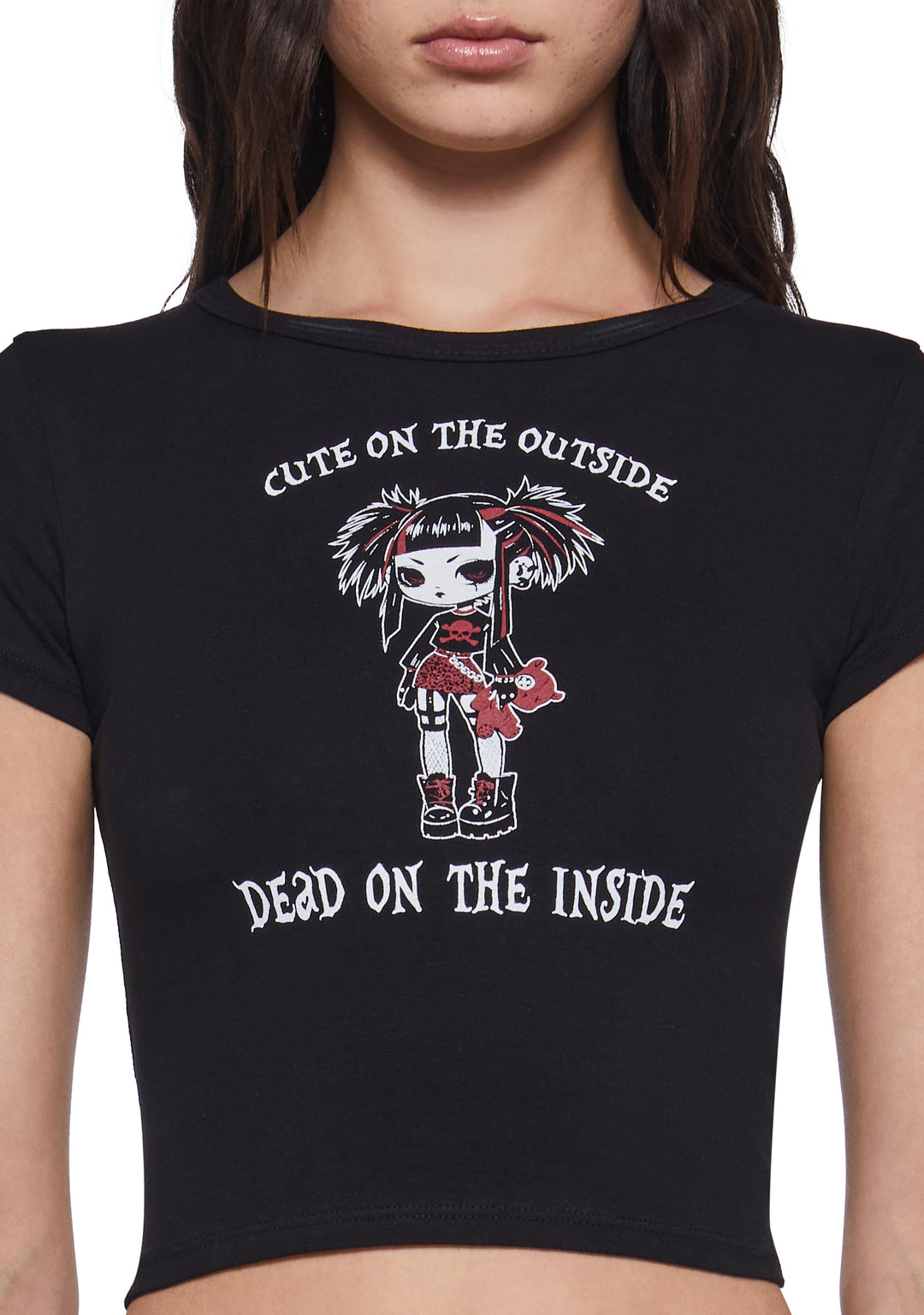 Cutie On The Outside Dead On The Inside Baby Crop Tee Widow - Black - Image 5