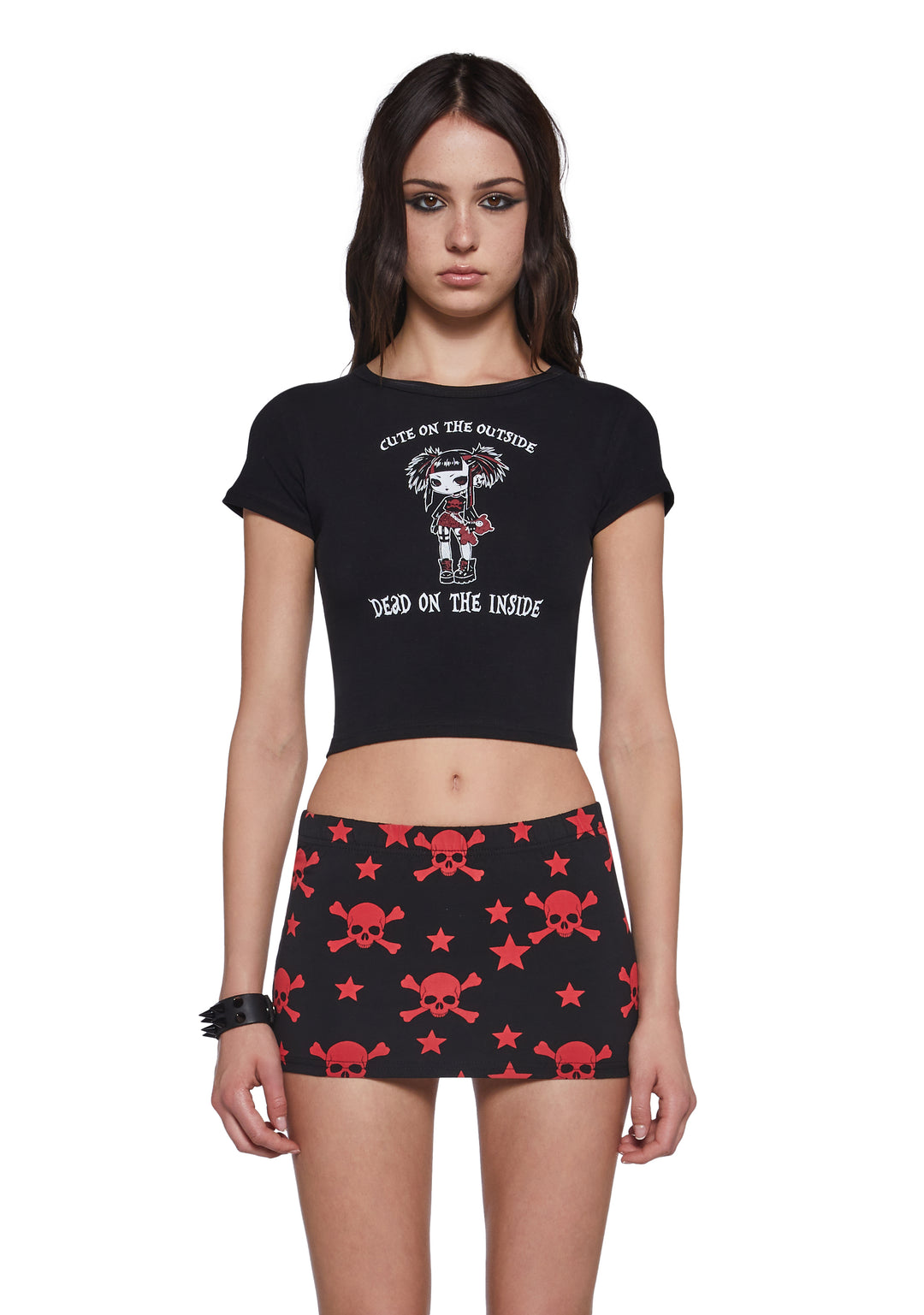 Cutie On The Outside Dead On The Inside Baby Crop Tee Widow - Black