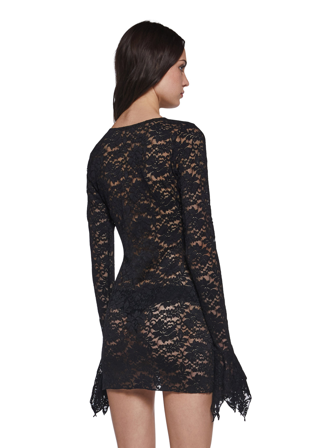 Womens Sheer Lace Sexy Mini Bodycon Dress Generation Kiss - Black - Image 4