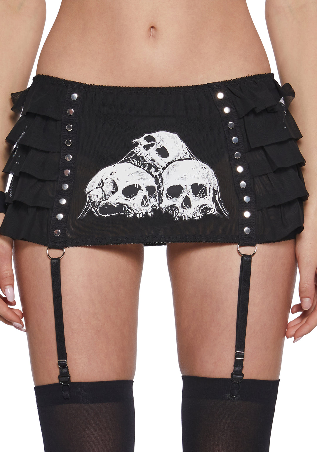 Womens Skull Garter Mini Mesh Skirt WIdow - Black - Image 5