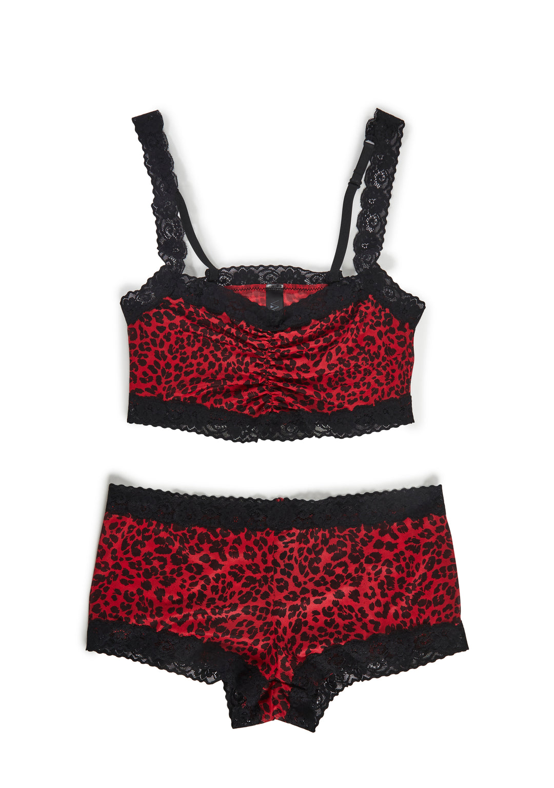 Womens Leopard Print Mesh Bralette And Boyshorts Set Widow - Red - Image 7