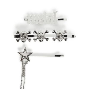 Punk Metal Skull Hair Clip Set Current Mood - Silver