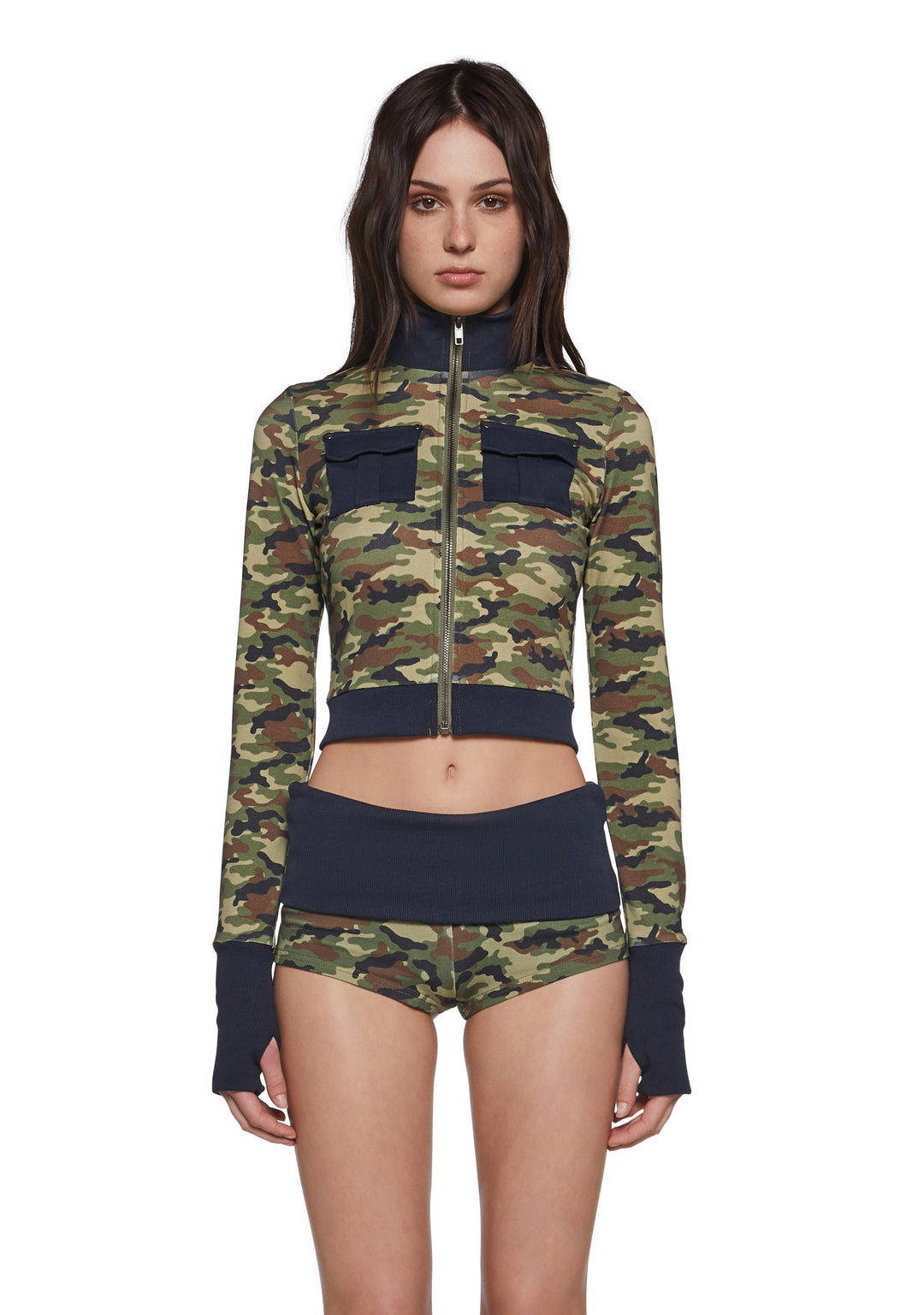 Womens Camo Print Long Sleeve Zip Up Sweater Generation Kiss - Green