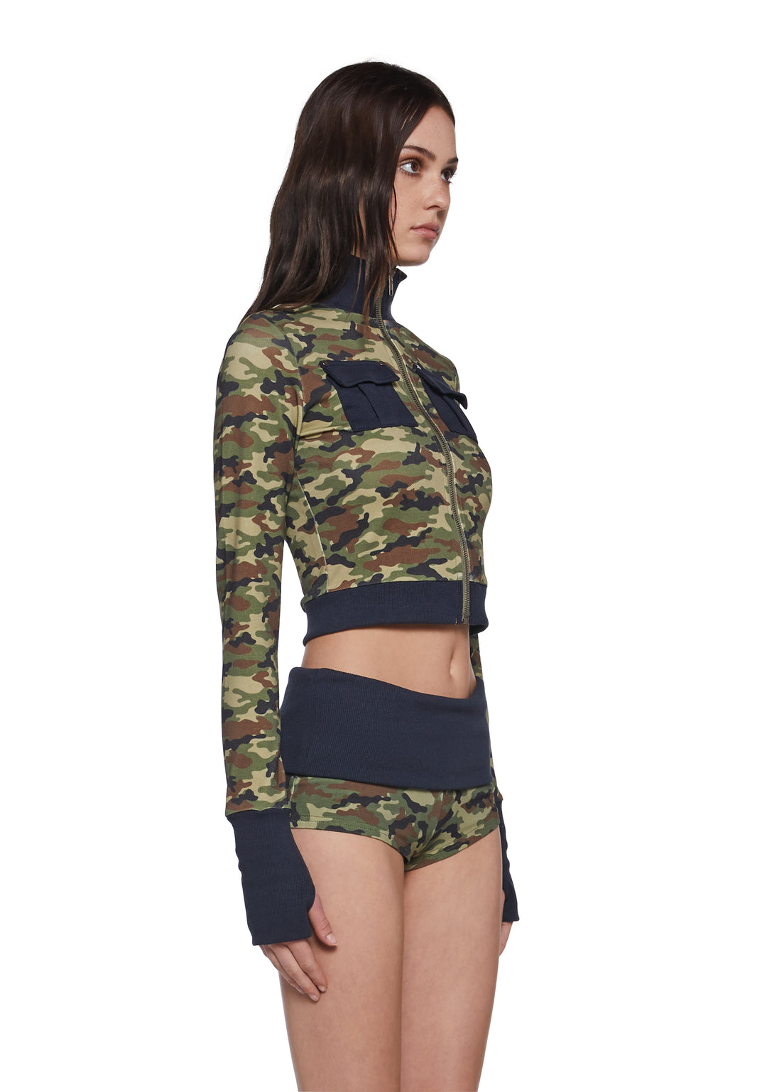 Womens Camo Print Long Sleeve Zip Up Sweater Generation Kiss - Green - Image 3