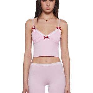 Womens Girly Smocked Ribbed Tank Top Sugar Thrillz - Pink