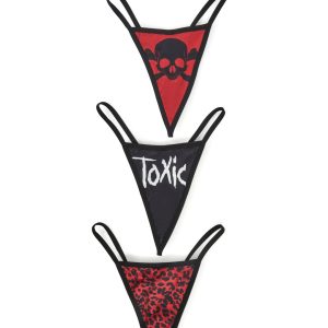 Skull Toxic Word And Leopard Print Thong Panty Pack Widow - Multi