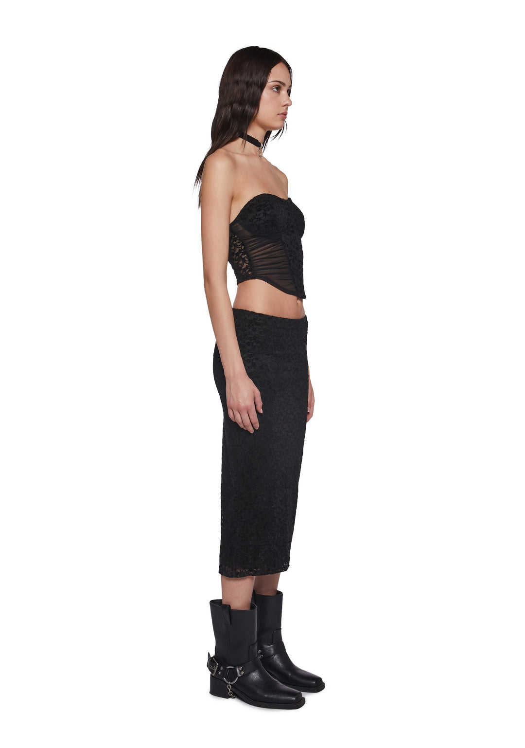 Womens Lace Corset Top And Midi Skirt - Black - Image 3
